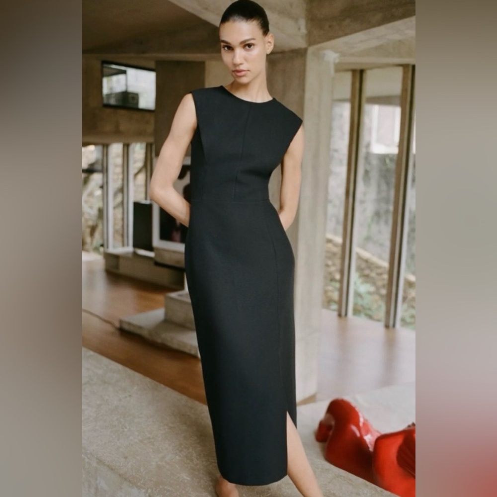 Zara Crepe Midi Dress Black XS 2283/536